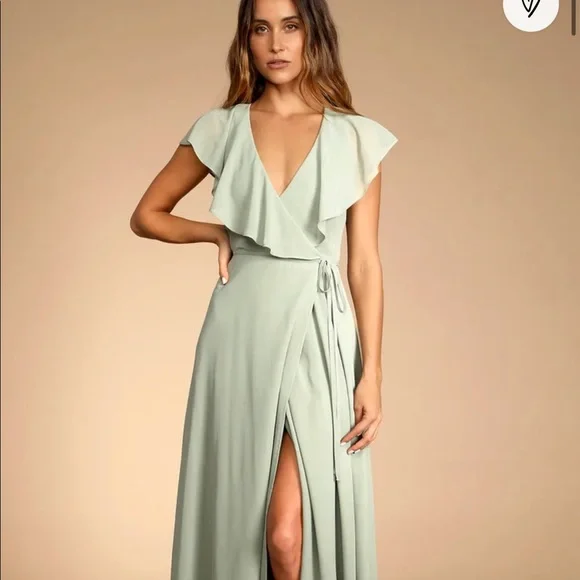 lulus sage bridesmaid dress ZAPAKA Women Dusty Sage Bridesmaid Dress Mermaid Halter Backless Ruched Long Wedding Guest Dress, Dusty Sage / US18W main image 0